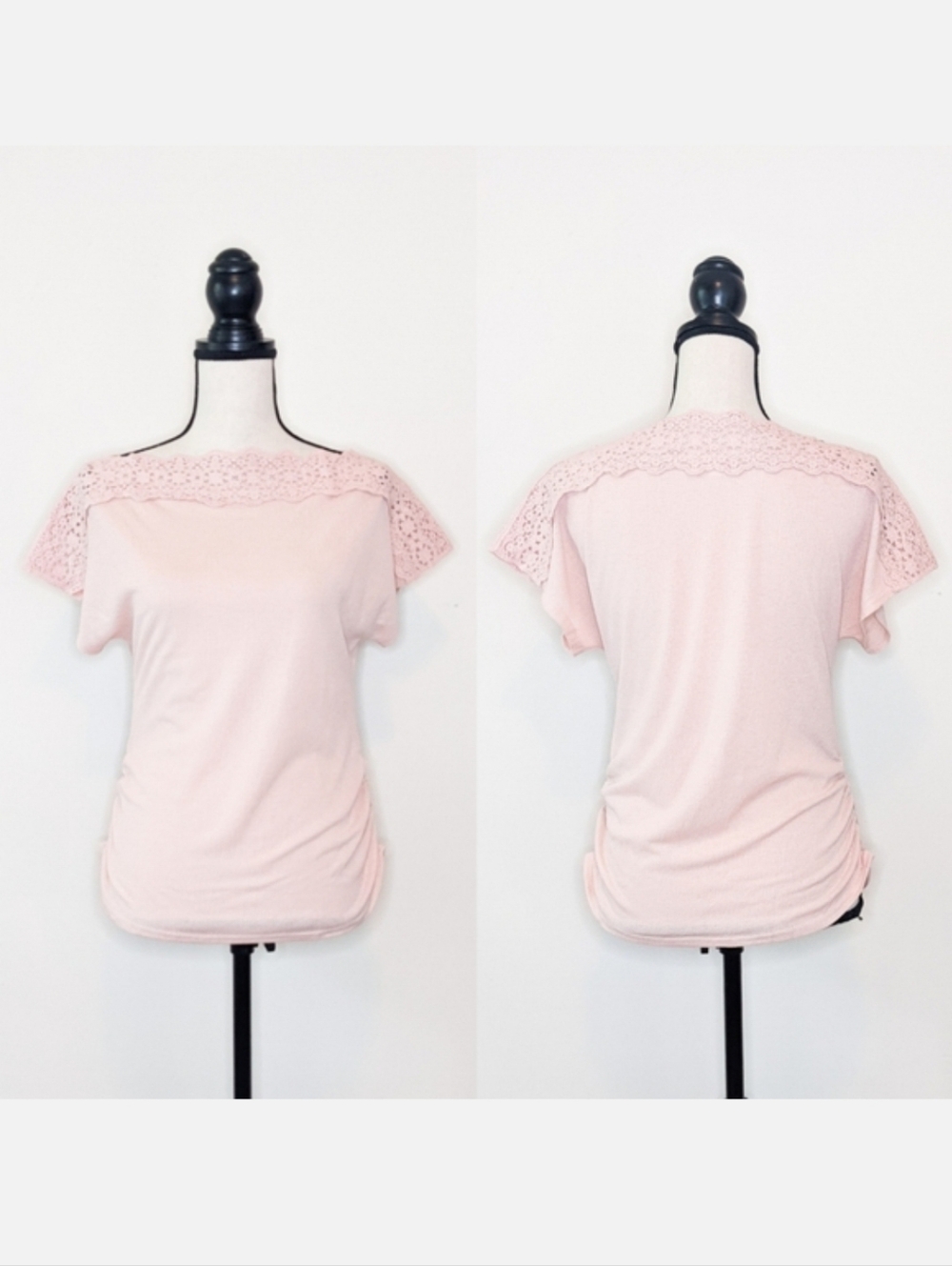 💜 NWT MINE Lace Accent Pink Tee, Size Small